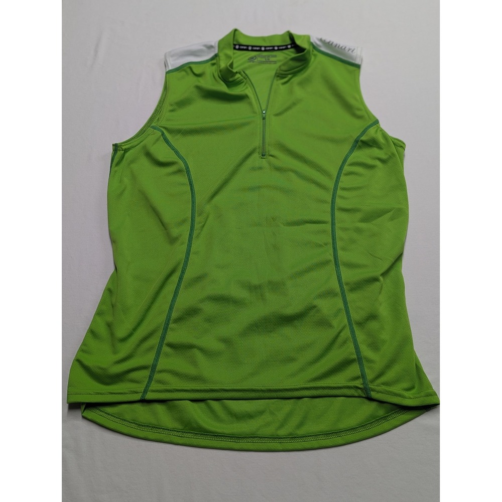 Canari Womens Cycling Jersey Large Lime Green Sleeveless Quarter Zip USA Made